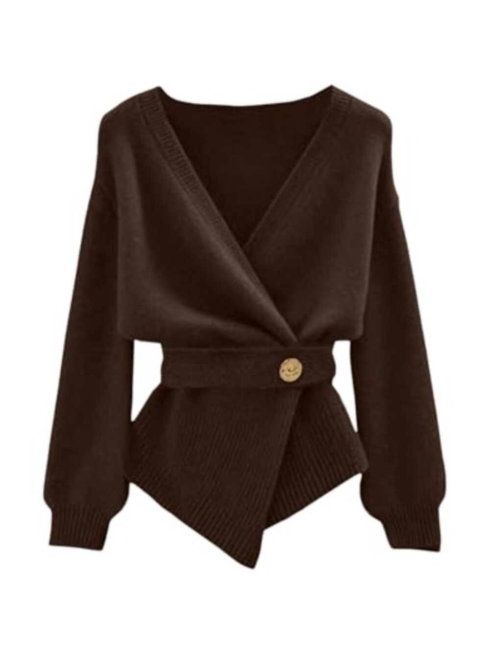 Wrap Sweater Cardigan Belted Asymmetrical Hem Office Knitwear